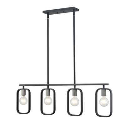 Dylan 39″ Wide 4-Light Linear Chandelier - Matte Black with Nickel Sockets