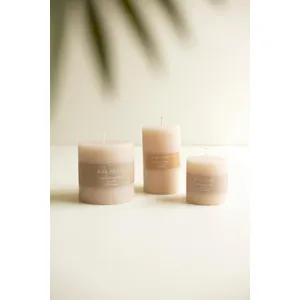Large Rustic Pillar Candle / Linen 2