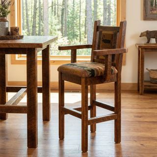 Barnwood Artisan Square Counter Stool with Back and Arms - Upholstered Seat and Back - Upgrade