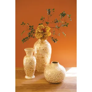 Spun Bamboo Vase with Neutral Capiz Shell Detail / Short 3