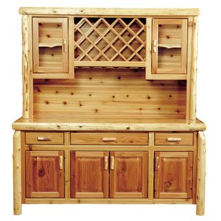 Cedar Log 75-inch Buffet & Hutch - with Wine Rack - Weathered