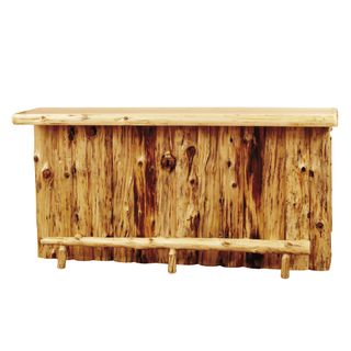 Cedar Log 7-foot Bar with Sink Cabinet - Natural - Fridge on Left - Liquid Glass