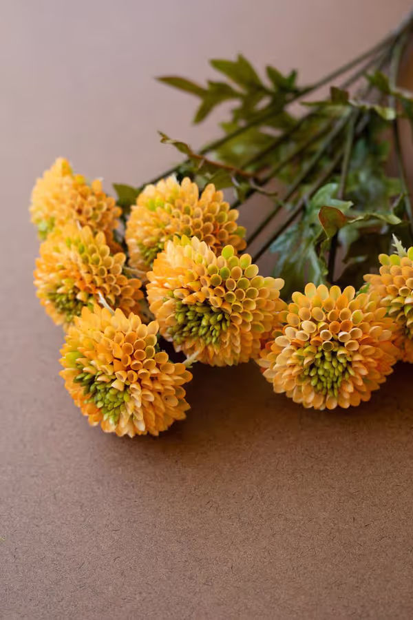 Bundle of 7 Artificial Yellow Ball Dahlias