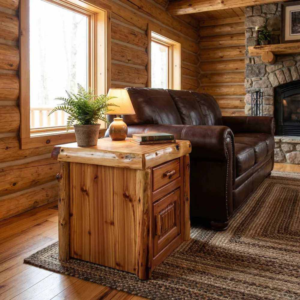 Cedar Log Enclosed End Table - Natural