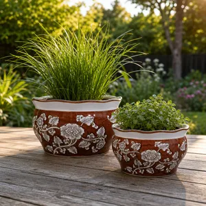 HENLEYDALE SET OF 2 BROWN PLANTER 8 (IN) 2