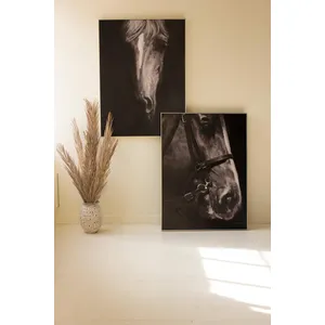 Framed Black and White Side View Horse Painting 3