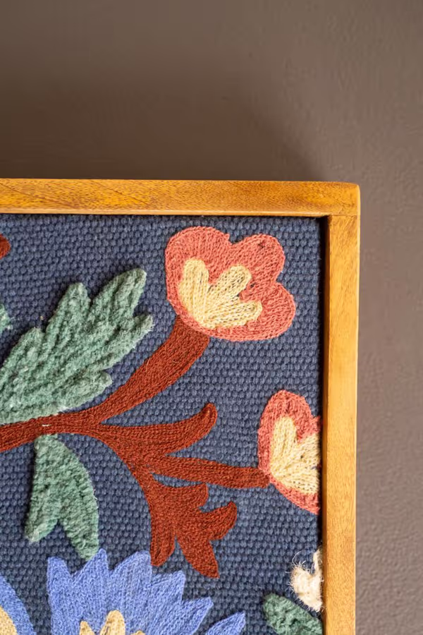 Framed Hand-Hooked Art with Birds and Flowers