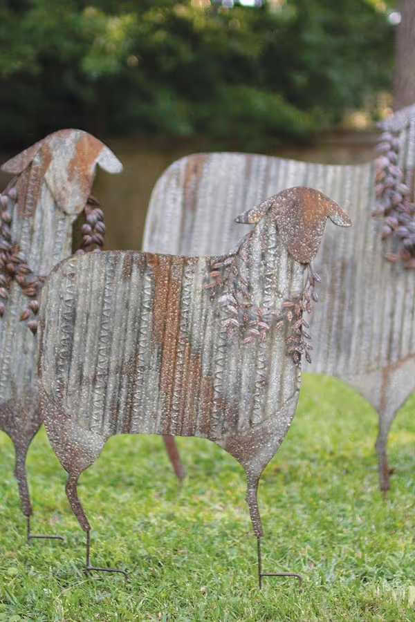 Set of 3 Corrugated Metal Christmas Sheep Yard Art