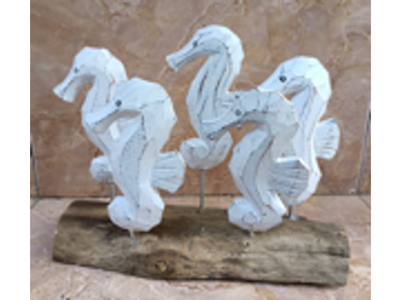 14.5" x 10" Decorative Driftwood Stand with 5 Seahorses 1