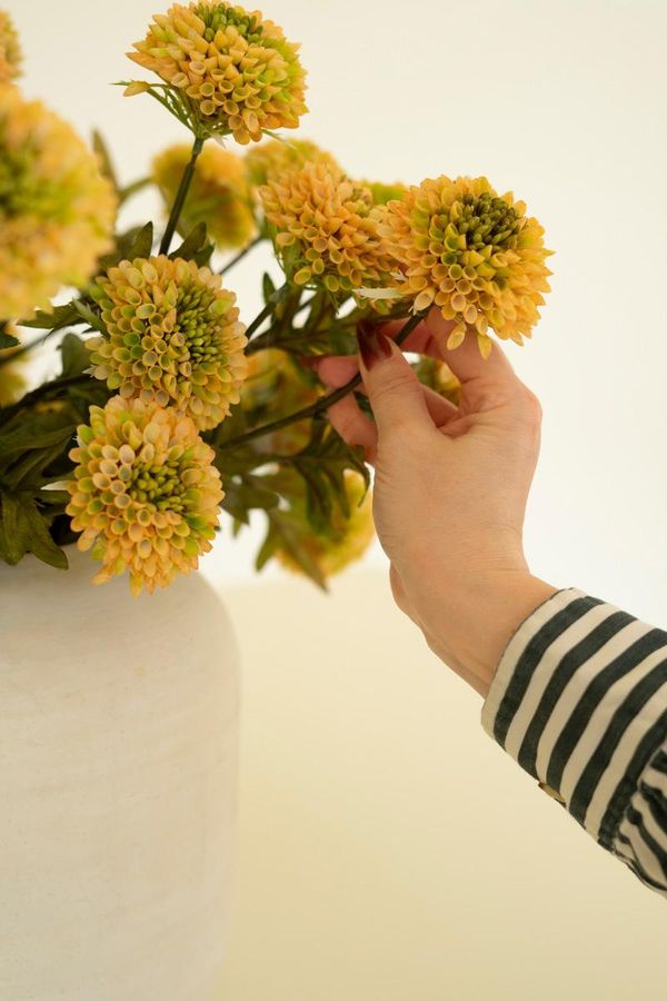 Bundle of 7 Artificial Yellow Ball Dahlias