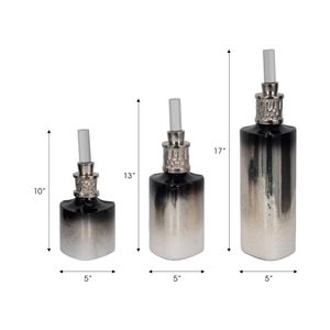 HOUSTONCROSS SET OF 3 SILVER GLASS VASES 17 (IN) 9
