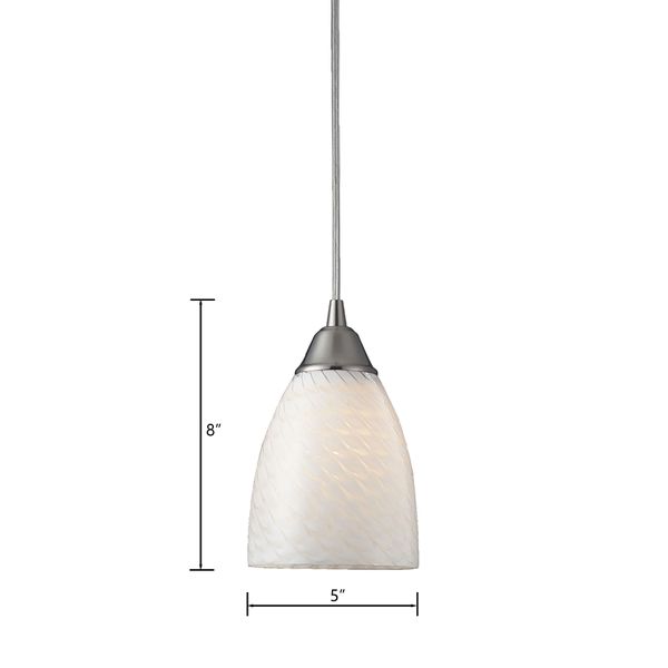 Arco Baleno 5'' Wide 1-Light Mini Pendant - Satin Nickel with White Swirl Glass