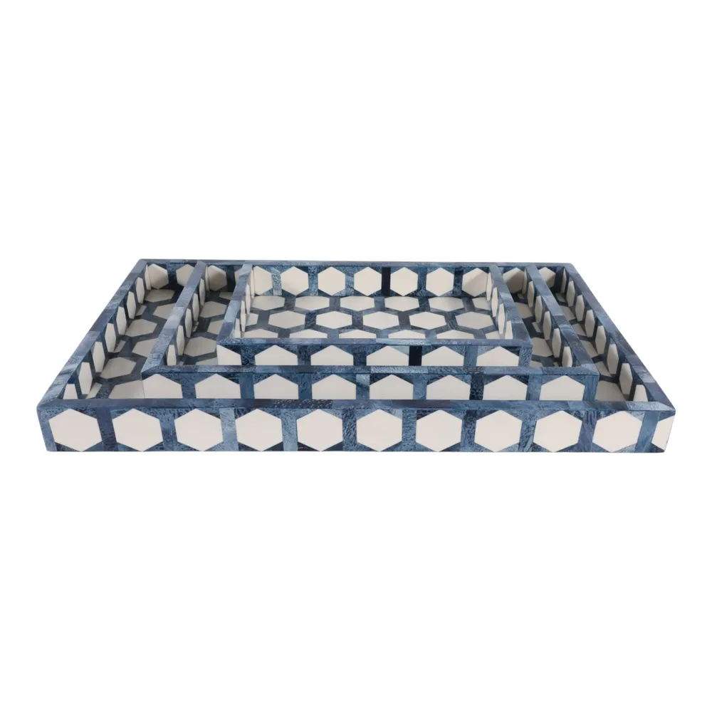 RHEAFORD SET OF 3 BLUE TRAY 2 (IN)