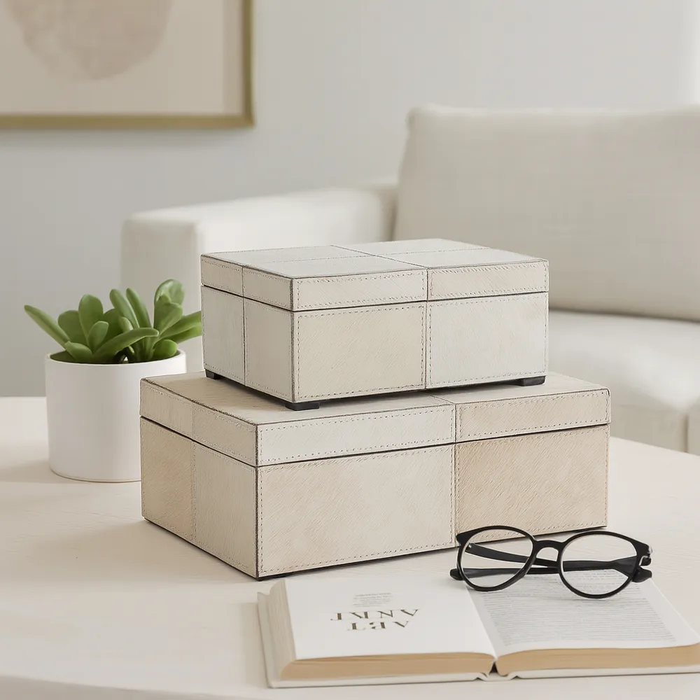ESSEXLAND SET OF 2 IVORY BOXES 6 (IN)
