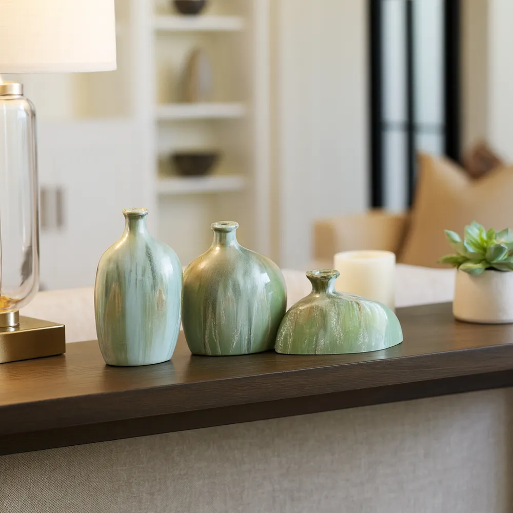 BENTONFIELD SET OF 3 IVORY VASES 9 (IN)