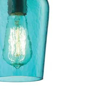 Hammered Glass 5'' Wide 1-Light Mini Pendant - Oil Rubbed Bronze with Aqua 4