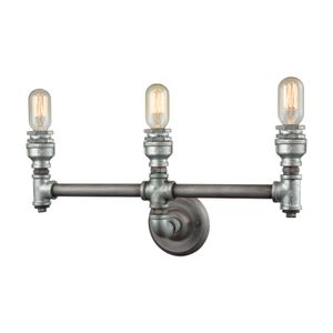 Cast Iron Pipe 22'' Wide 3-Light Vanity Light - Weathered Zinc 1