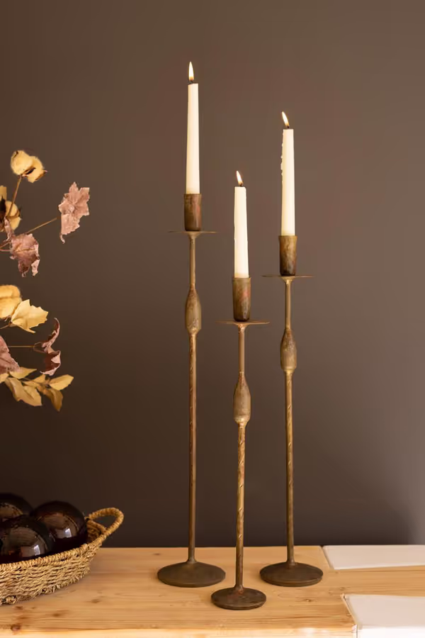Set of 3 Forged-Iron Taper Candle Holders