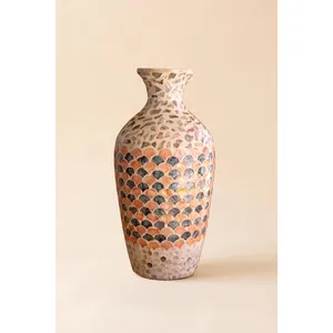 Spun Bamboo Vase with Multi-Color Capiz Shell Detail / #1 4