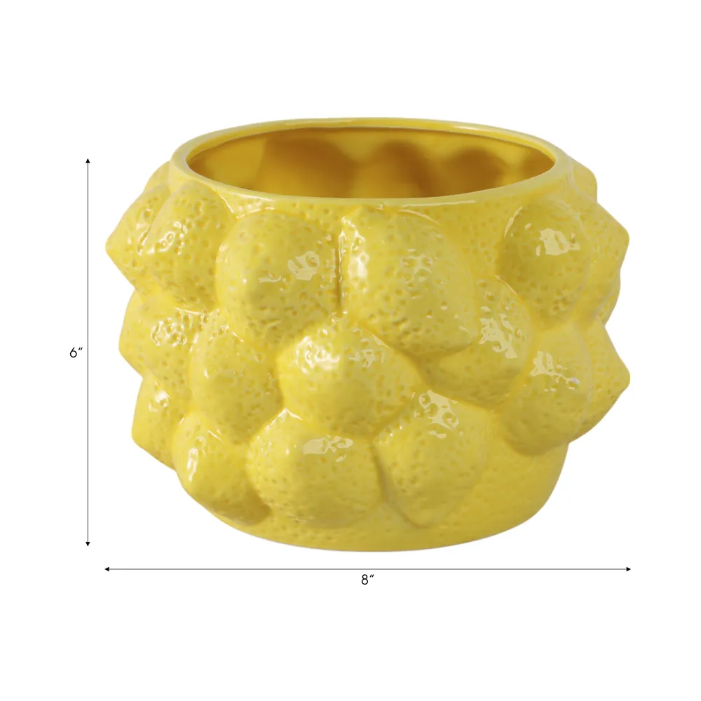 8" LEMONS FLOWER POT, YELLOW