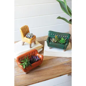 Set of 3 Ceramic Sofa and Chair Planters 1