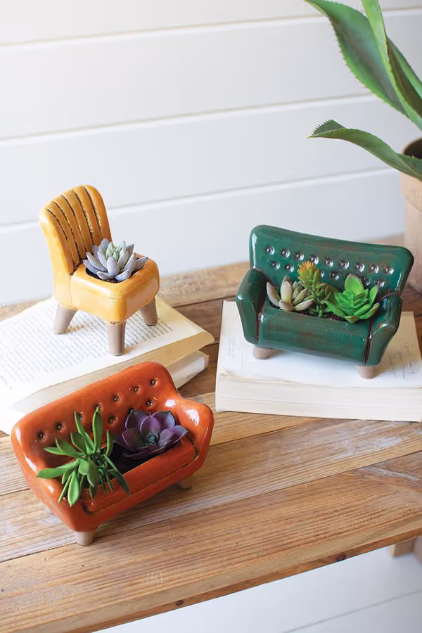 Set of 3 Ceramic Sofa and Chair Planters