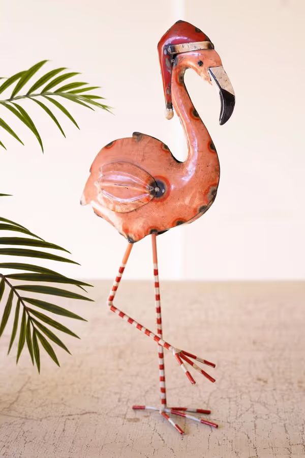 Recycled Painted Metal Christmas Flamingo
