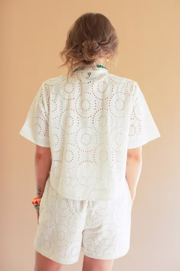 Eyelet Button Down Short Sleeve Shirt