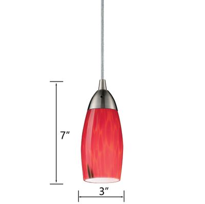Milan 3″ Wide 1-Light Mini Pendant - Satin Nickel with Fire Red Glass