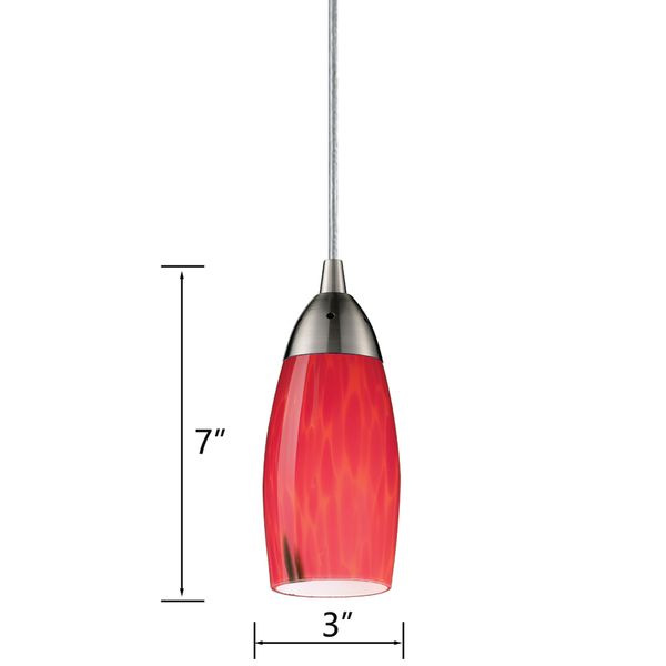 Milan 3'' Wide 1-Light Mini Pendant - Satin Nickel with Fire Red Glass