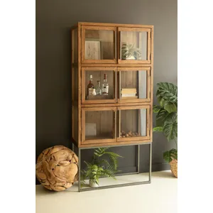 Wood and Metal Display Cabinet with Framed Glass Doors 1