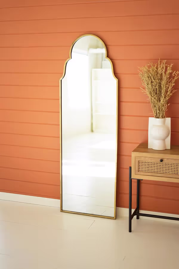 Large Arched Mirror with Brass Frame