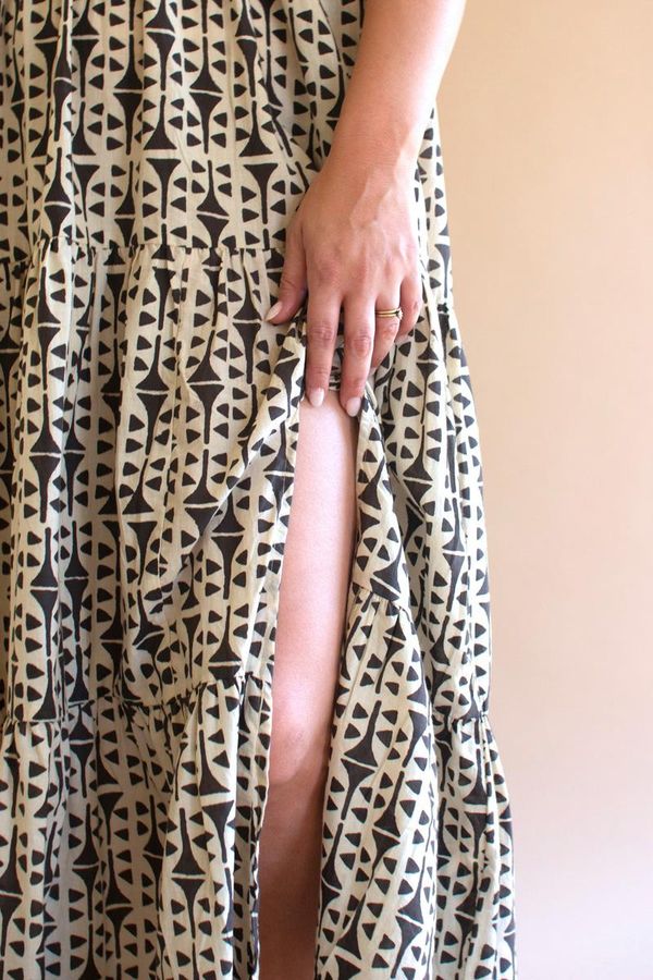 Short-Sleeve Printed Dress with Smocked Bodice