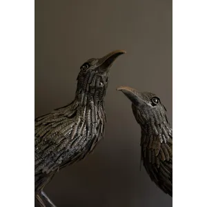 Set of 2 Black Metal Halloween Crows 3