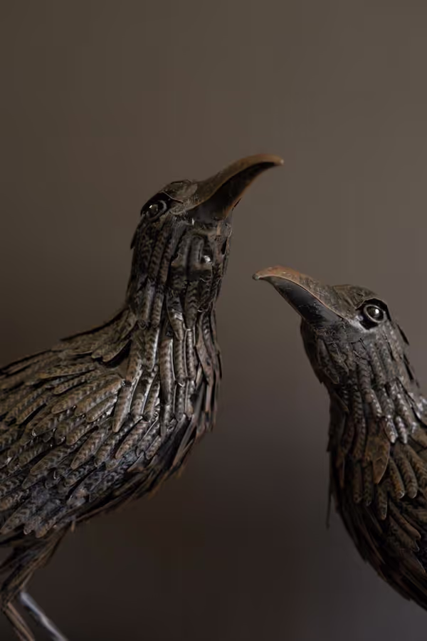Set of 2 Black Metal Halloween Crows