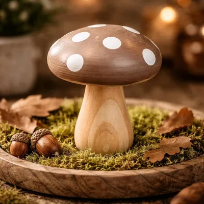Mini Brown Wooden Mushroom 3.5in