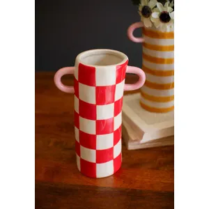 Set of 3 Patterned Ceramic Cylinder Vases with Handles 3