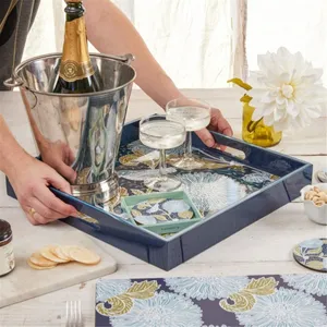 Chrysanthemum Bird Square Lacquer Serving Tray 3