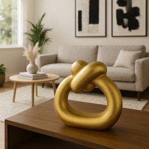 METAL,11"H,BROAD KNOT RING SCULPTURE,GOLD 2