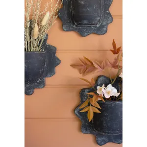 Set of 3 Black Wavy Clay Wall Planters 3