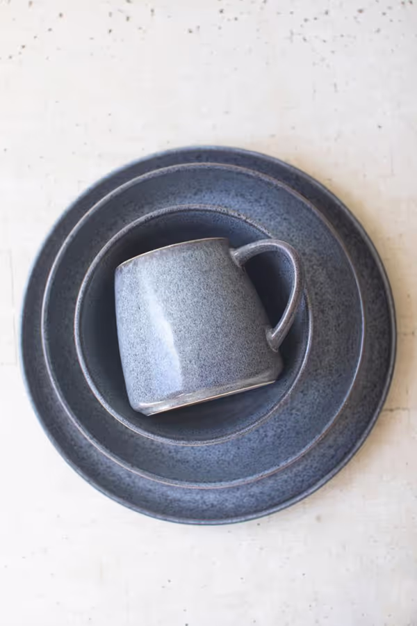 Set of 3 Stonewash Ceramic Dinner Plate, Salad Plate and Bowl