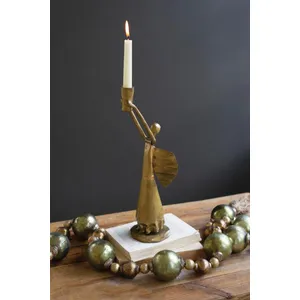 Antique Gold Metal Christmas Angel Taper Candle Holder 1