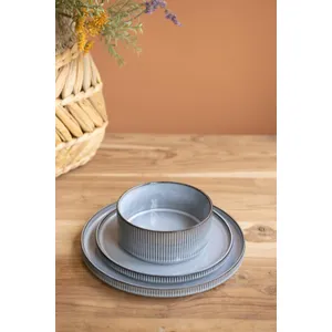 Set of 3 Blue Ceramic Dinner Plate, Salad Plate and Bowl with Ridges 4