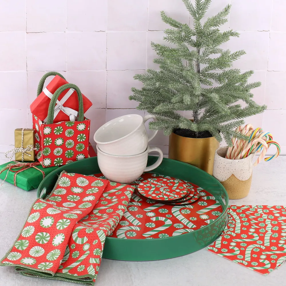 Candy Cane Joy Round Lacquer Serving Tray