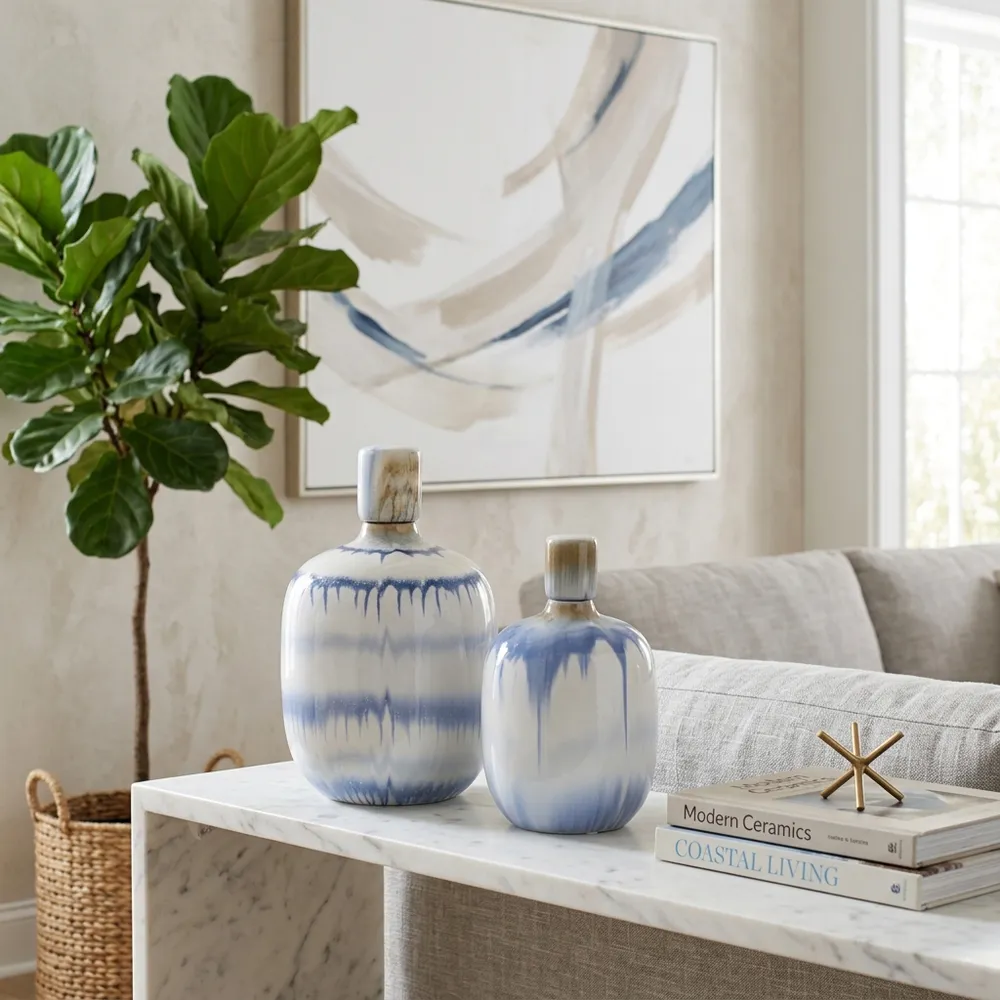 HATTONSTONE SET OF 2 BLUE JARS 12 (IN)