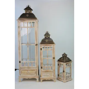 Drawer Wood and Metal Lantern Set of 3 - 18in, 32in and 48in 2