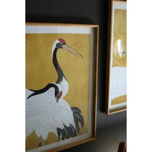 Set of 2 Framed Black, White and Red Herons Prints Under Glass 5
