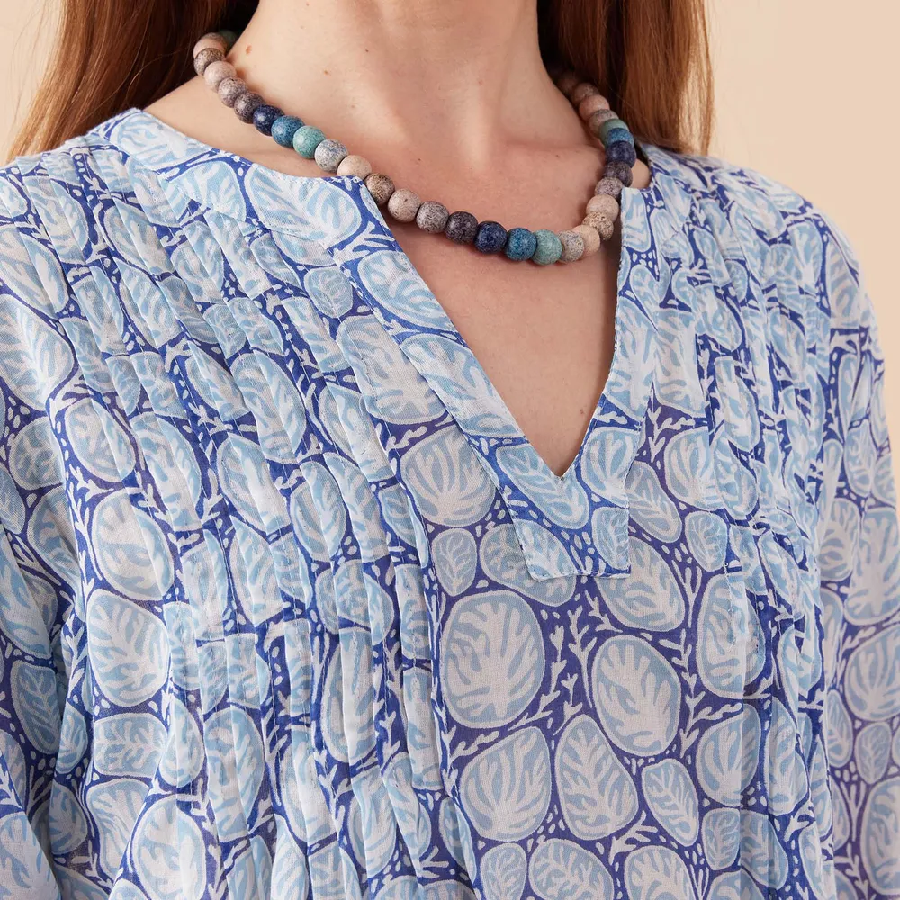 Coral Garden Cotton Pintuck Beach Cover Up