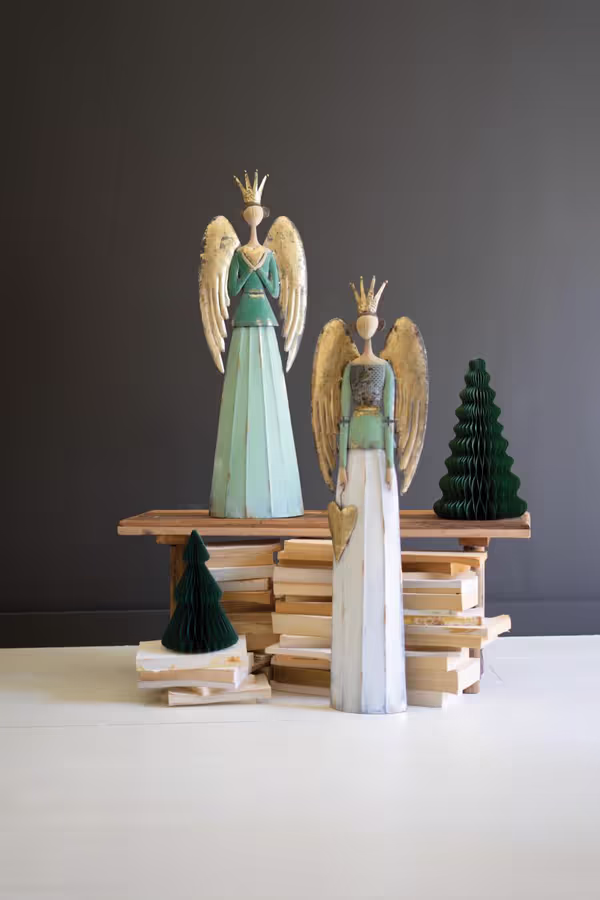 Set of 2 Painted Metal Angels