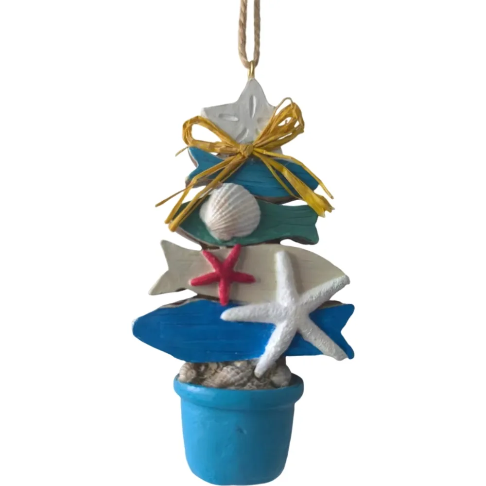 5" BUCKET OF SHELLS AND FISH ORNAMENT